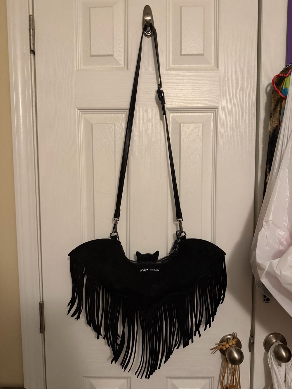 Betsey Johnson Suede Bat Crossbody Bag